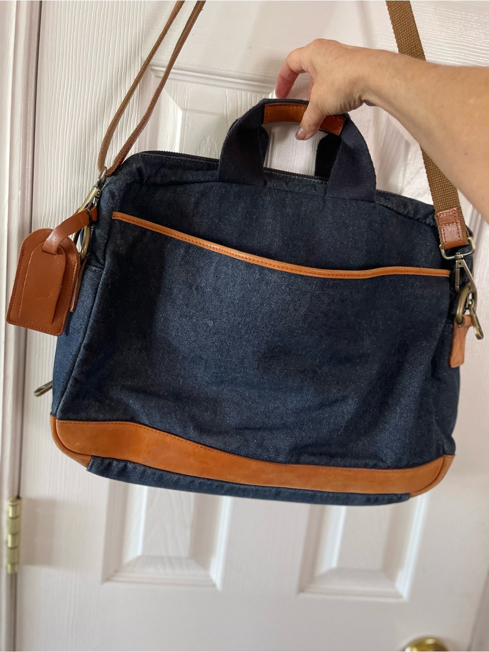 UGG Denim/Leather Canvas Messenger Bag with Brown Leather Trim *RARE*